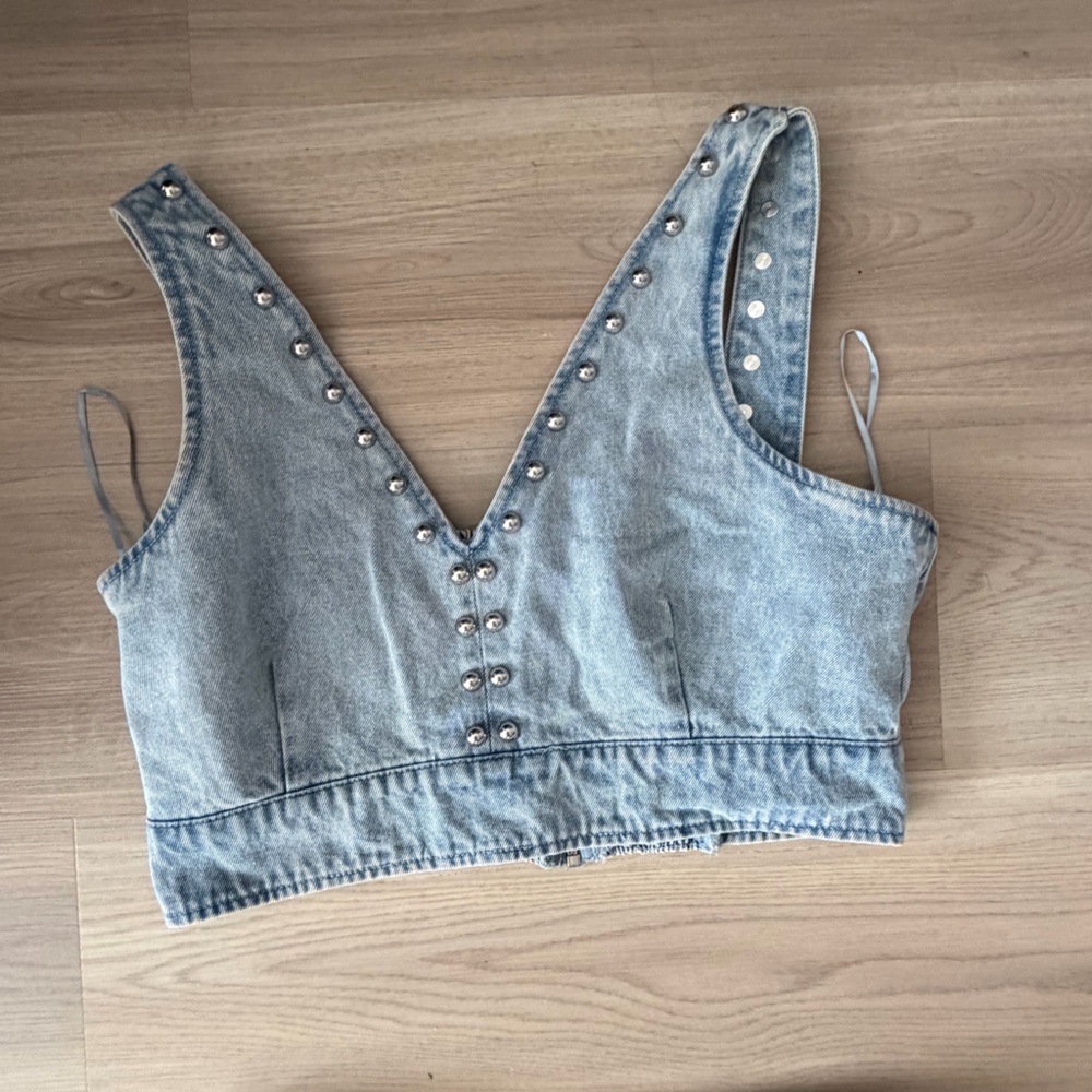 House of Harlow 1960 Light Blue Denim Wide-Leg Jeans and Top Set - Picture 3 of 5